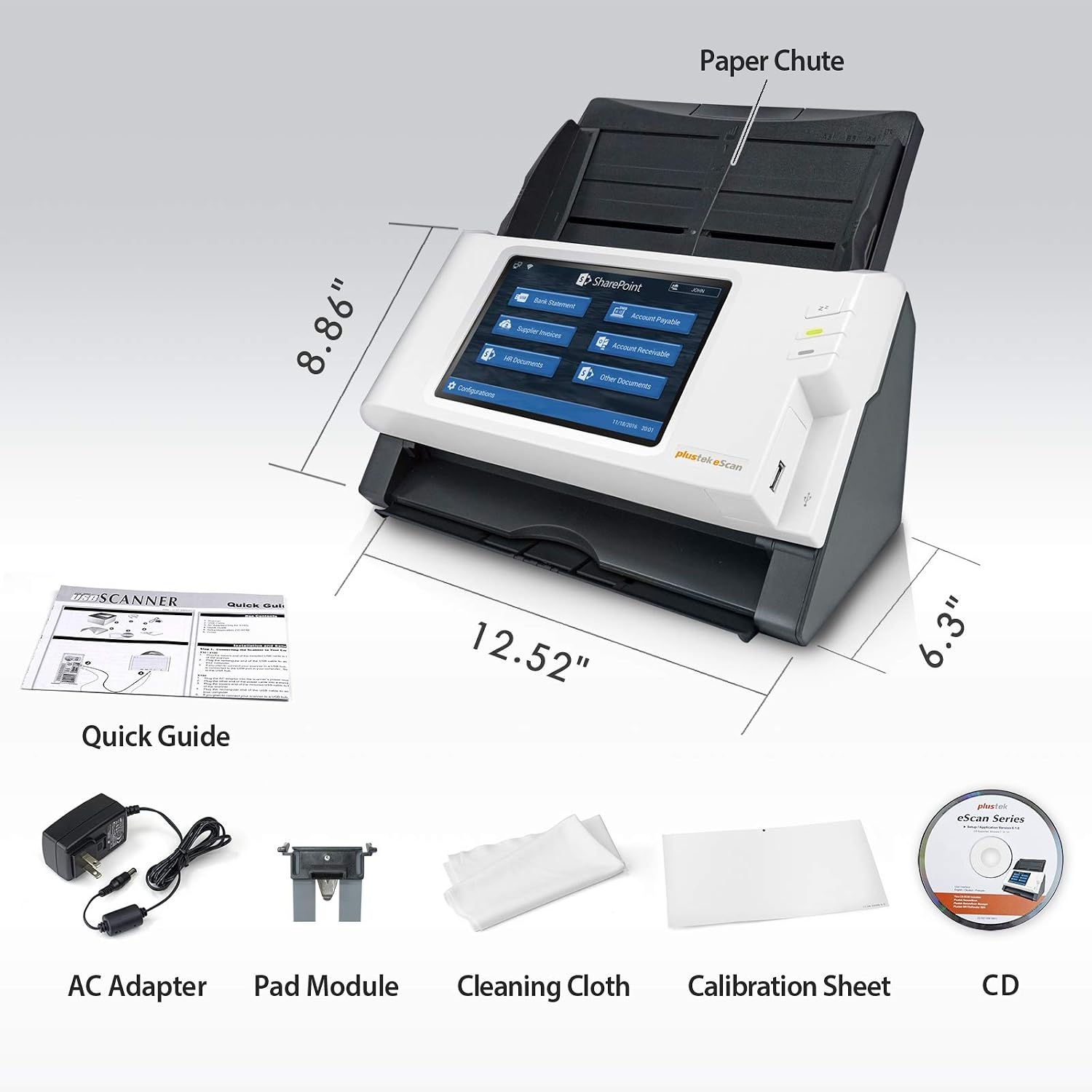 Plustek eScan SharePoint - Network Document Scanner Dedicated for Microsoft SharePoint and Office 365 – Standalone (PC-Less), 7' Color Touchscreen – 50-Sheet Automatic Document Feeder