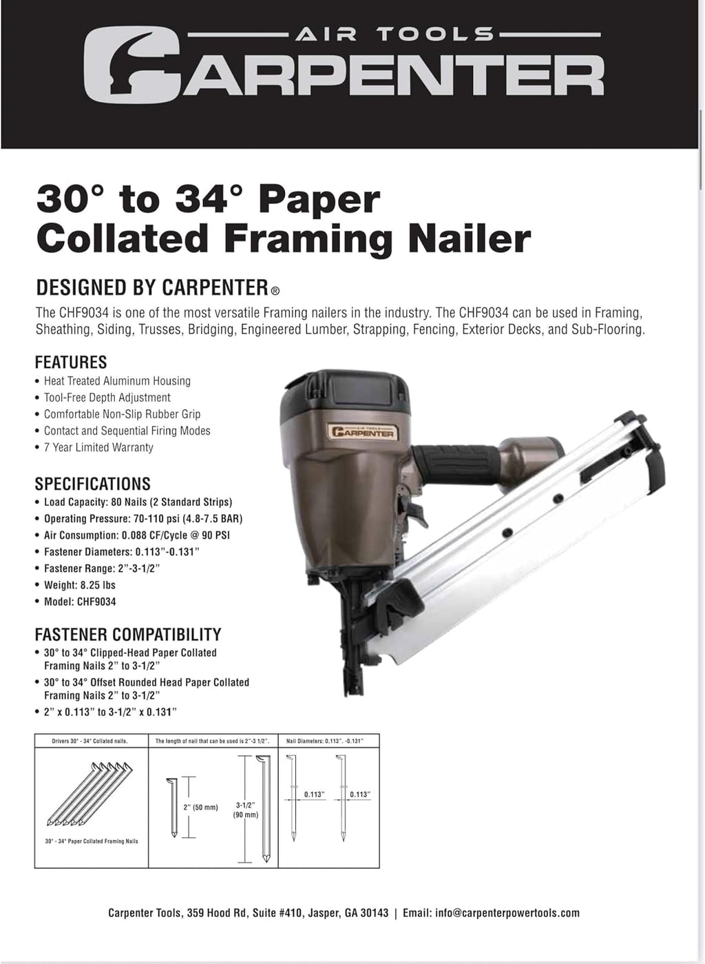 CHF9034 30-34 Degree Paper Collated Framing Nailer with 7 Year Warranty