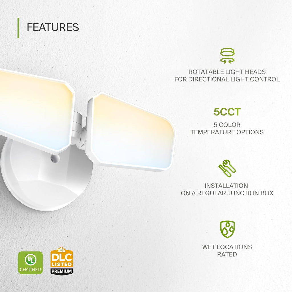 ASD LED Security Flood Lights Outdoor, 20W 5CCT 2700K-5000K, Rotatable Heads, Wired Flood Light, 150° Side-to-Side, 180° Up and Down, IP65 Wet Locations, UL DLC, 145000 hr Lifespan, White, 8 Pack
