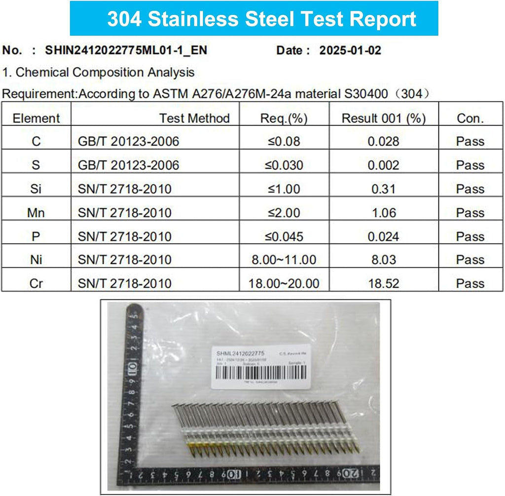 Framing Nails 304 Stainless Steel 21° Full Round Head Nail 21 Degree Ring 3-1/4' Shank Nail for Pneumatic, Electric 21 degree Framing Nailer (3-1/4' - 1000 pcs)