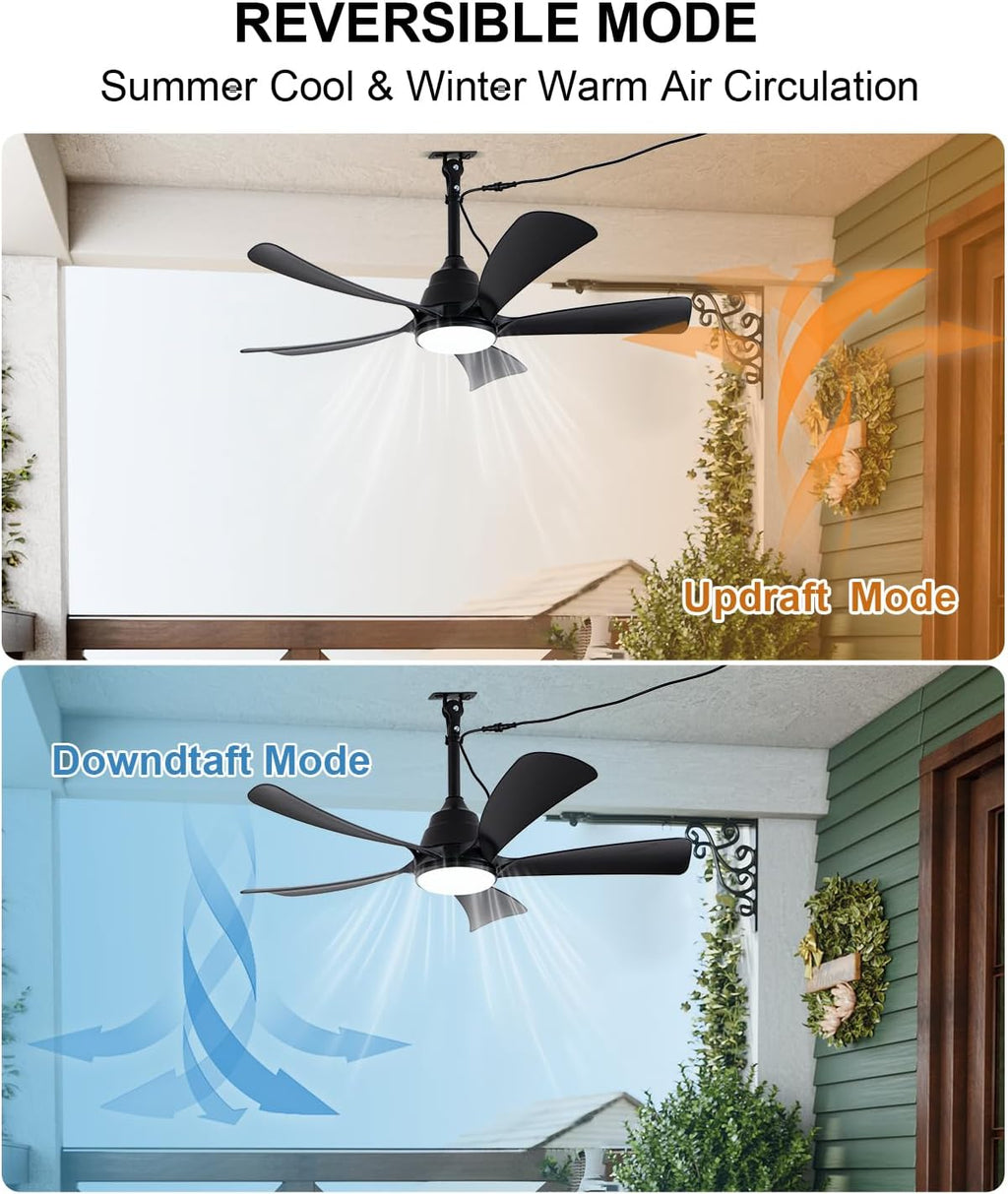 42' Outdoor Waterproof Ceiling Fan with 3 Color LED Light,App/Remote Control,Quiet DC Motor,Plug-in Cord Hook Installation,IP65 Gazebo Ceiling Fan with Light for Patios,Pergola,Canopy