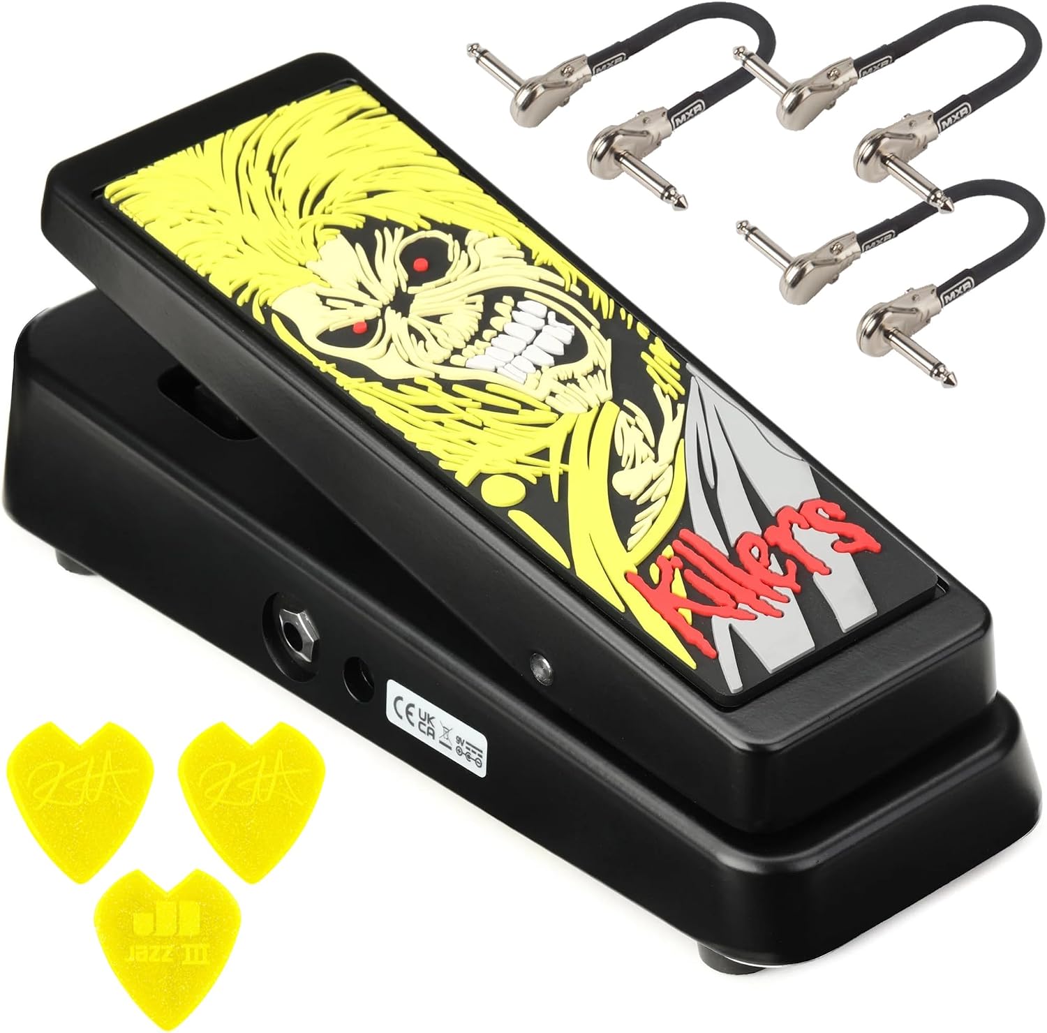 Dunlop IM95K Iron Maiden Killers Cry Baby Wah Pedal - Bundle with 3 MXR Patch Cables and Dunlop Custom Jazz III Guitar Picks