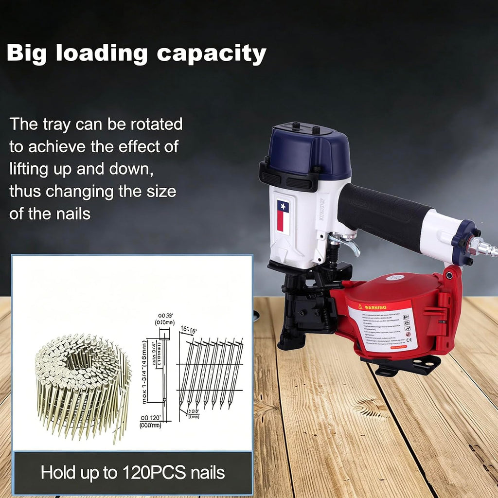 Texas Style CN45N Roofing Nailer, 15 Degree Roofing Nail Gun, 3/4-Inch to 1-3/4-Inch Coil Nails, 120-pcs Load Capacity Coil Nailer