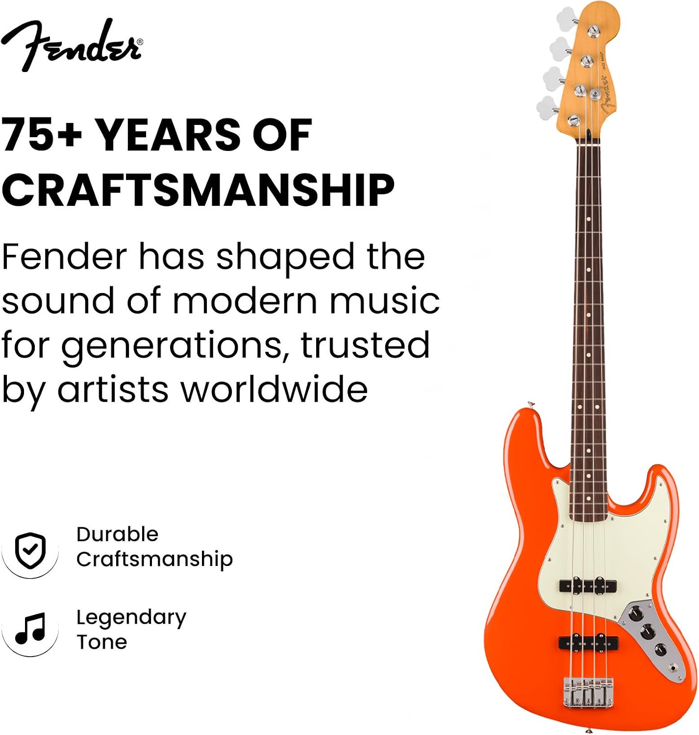 Fender Player II Jazz Bass - Rallye Orange Bundle with Gig Bag, Strap, Instrument Cable, Picks, Guitar Cleaning Kit, and Austin Bazaar Instructional DVD