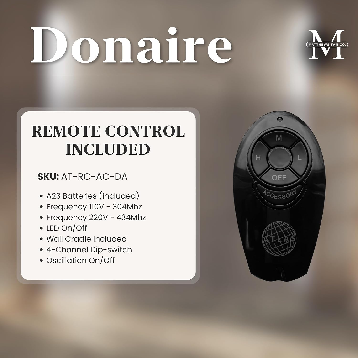 Matthews DA-BK-WH Donaire Outdoor Wet/Salt Water Rated 52' Marine-Grade Coastal Ceiling Fan with LED Light & Remote, Matte Black with Gloss White