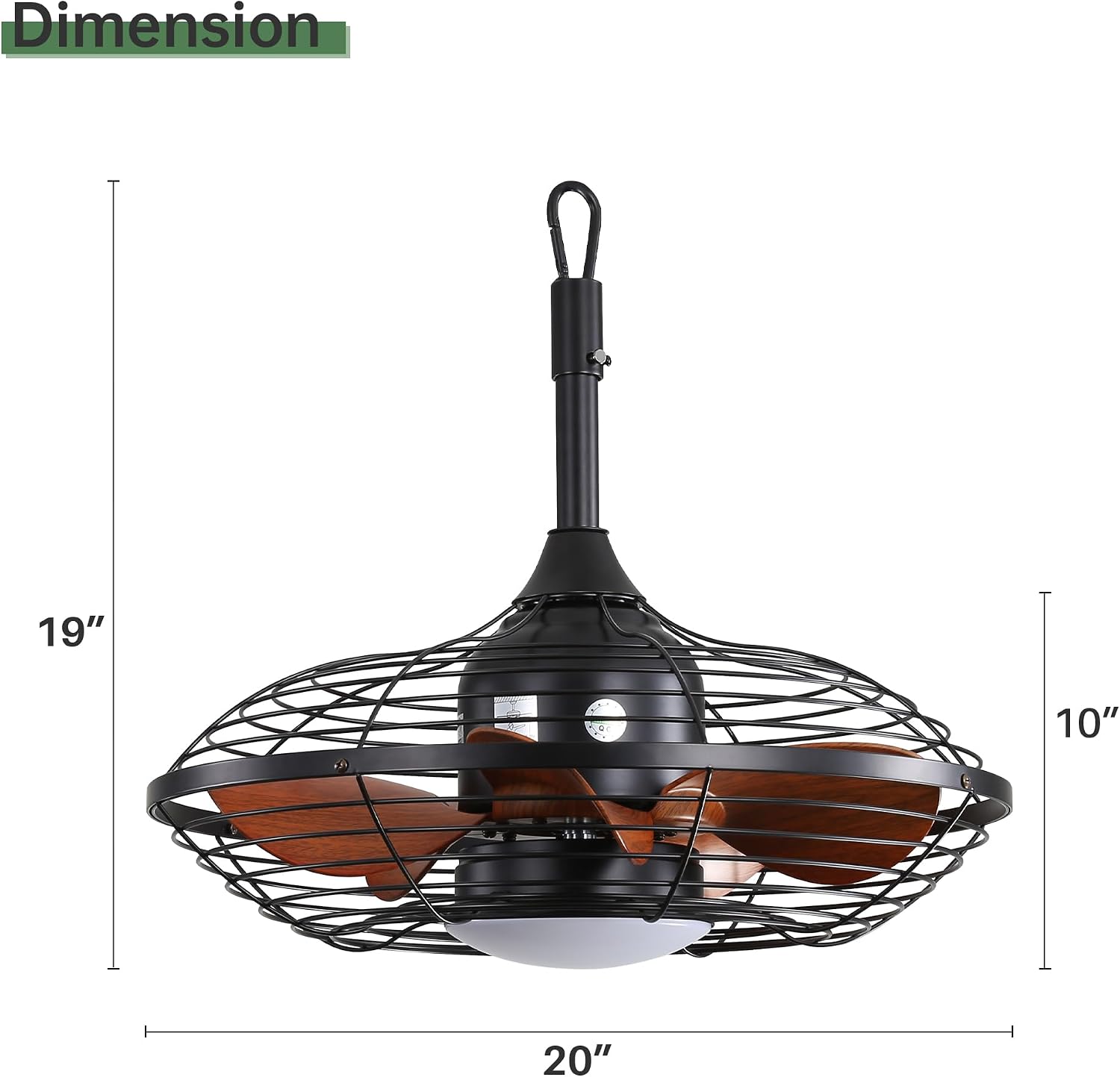 20 Inch Downrod Mount Ceiling Fan LED 18W 3CCT 5 ABS Blades DC Motor with Hanging and Hook for Outside Patios Pergola DJ522