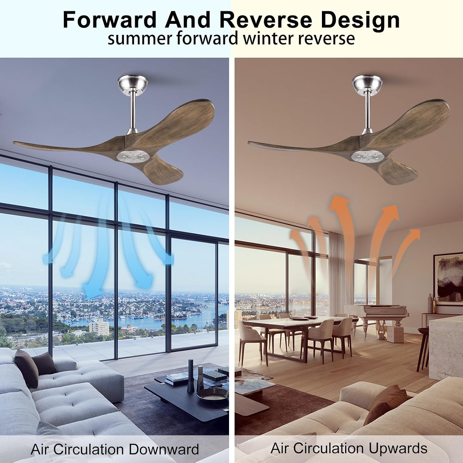 42 Inch Solid Wood Ceiling Fan with Remote,Outdoor Ceiling Fan no Light,6 Speeds,Noiseless,Reversible DC Motor,Modern Ceiling Fans without Lights for Bedroom Farmhouse Patios Study Brushed Nickel