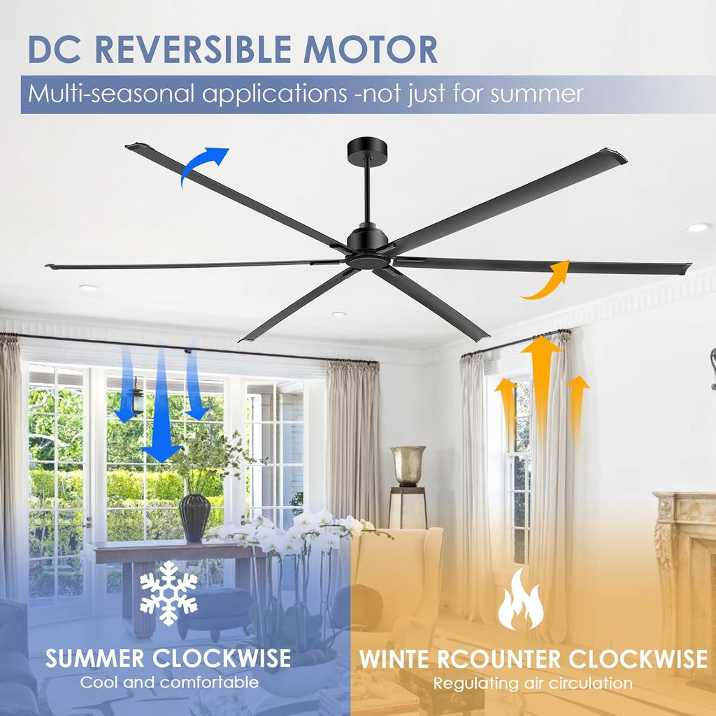 120 Inch Large Ceiling Fan - High Volume(HVLS) Industrial Ceiling Fans with DC Motor, 3 Downrods, 6-Speed Remote Control, 6 Blades, Outdoor/Indoor Ceiling Fans for Garage/Shop/Patios