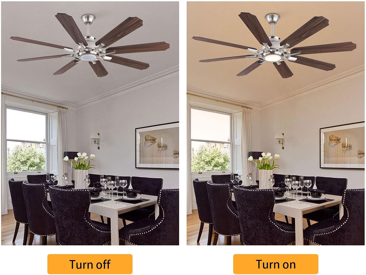 Ceiling Fans with Lights, 60 Inch Modern Low Profile Ceiling Fan with Remote Control 6 Speeds, 3000-6000K Dimmable Timing (1/2/4 hours) 8 Blades Large Ceiling Fan for Indoor and Outdoor Bedroom Patios