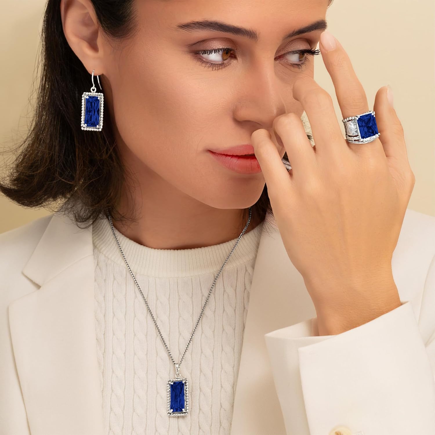 JEAN RACHEL JEWELRY 925 Sterling Silver Necklace for Women - Baguette with Cubic Zirconia Vintage Design - Hypoallergenic, Lead & Nickel Free - Artisan Handcrafted Statement Necklace