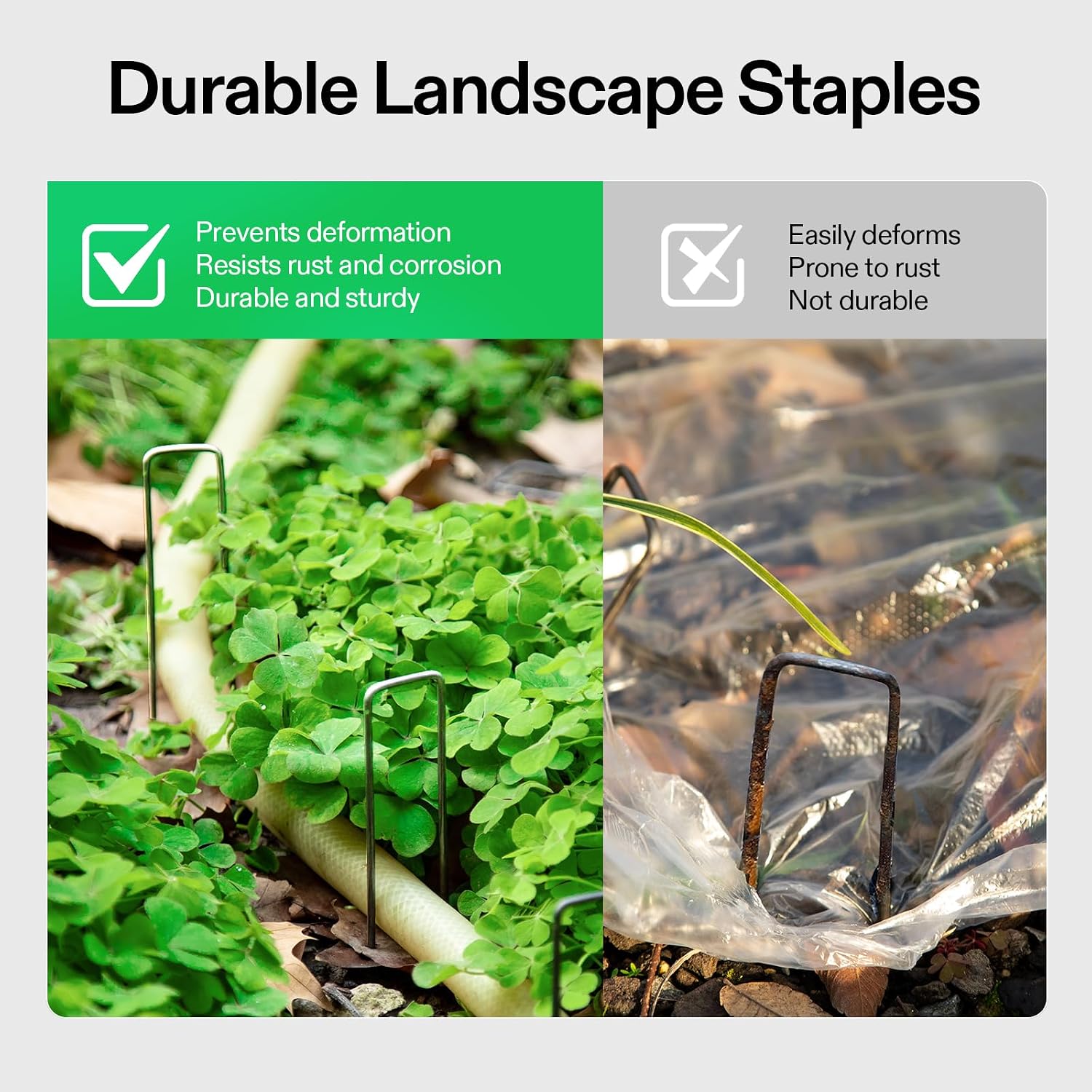 VIVOSUN 3'' Depth Ground Grid and 6 Inch 100-Pack Landscape Staples, Galvanized Steel Garden Stakes 11 Gauge U-Shaped Pins for Weed Barrier Fabric, Soaker Hose, Holding Fence