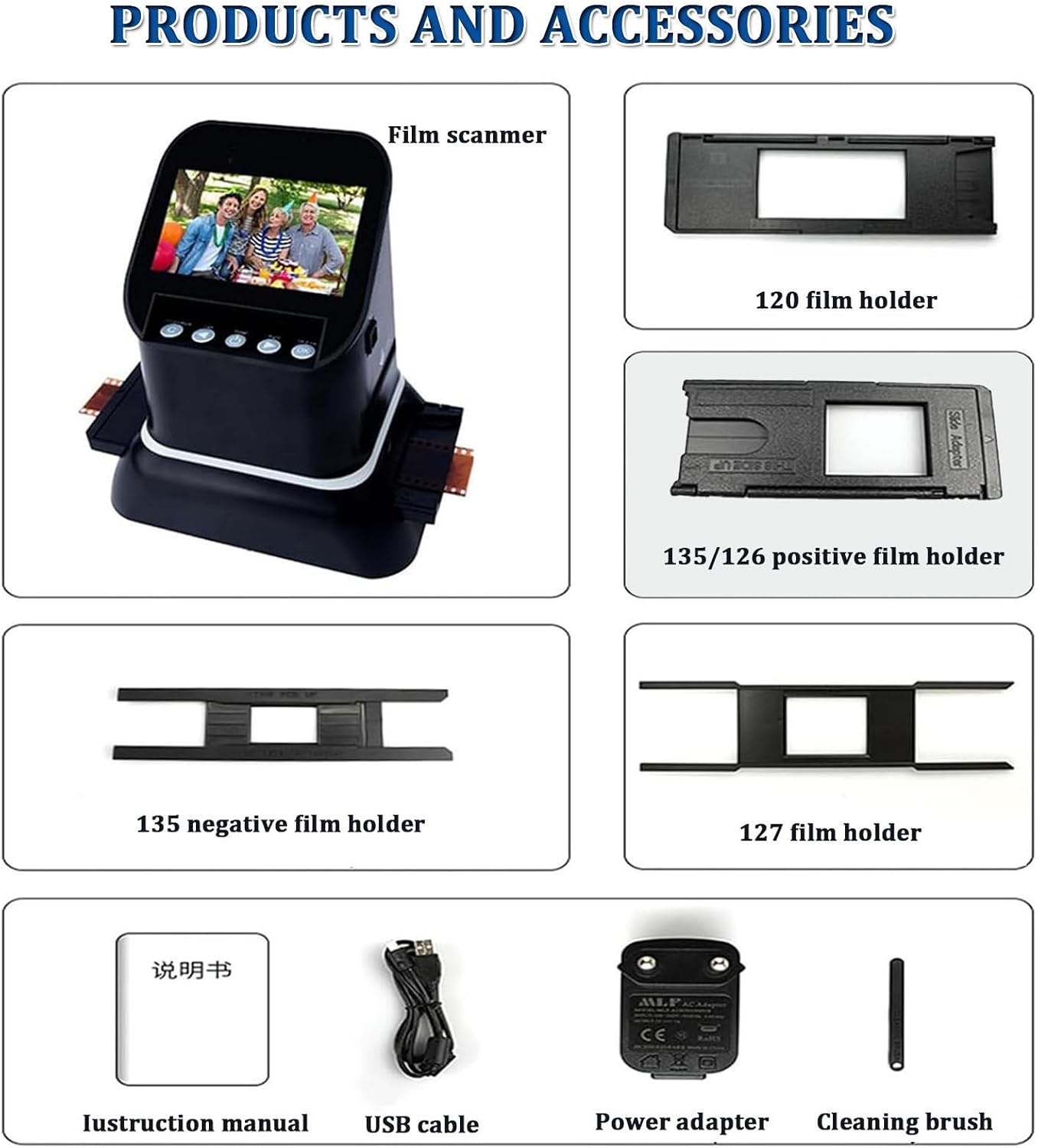 Slide Negative Scanner,22MP High Resolution Film Slide Scanner Negative Scanner, 4.3' LCD All-in-One Digital Converter with 128MB Memory for Old Photo Slides & Films