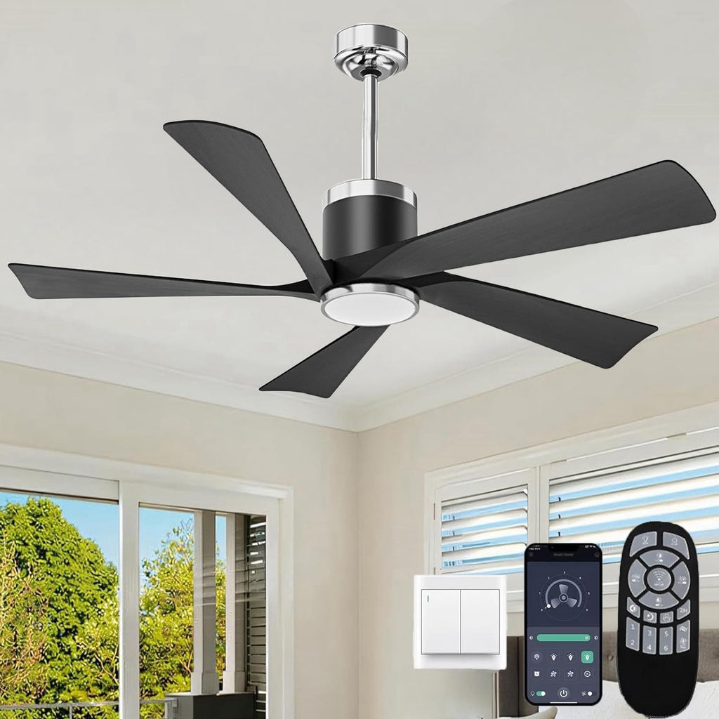 TXCSLY 52'' Ceiling Fans with Lights, Modern Ceiling Fan with Remote Control, Indoor Outdoor Ceiling Fan for Living Room,Bedroom 5 Blade 3 Color Tempearture (Black)