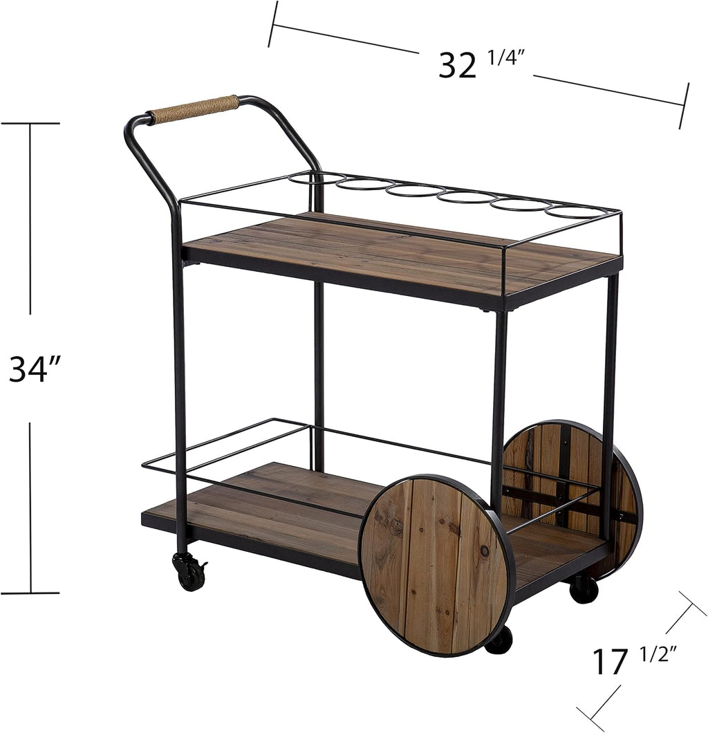 SEI Furniture - Pemton Bar Cart - Rustic Design, Reclaimed Wood - Natural, Iron - Ideal for Living Room, Home Bar (HZ1157540)