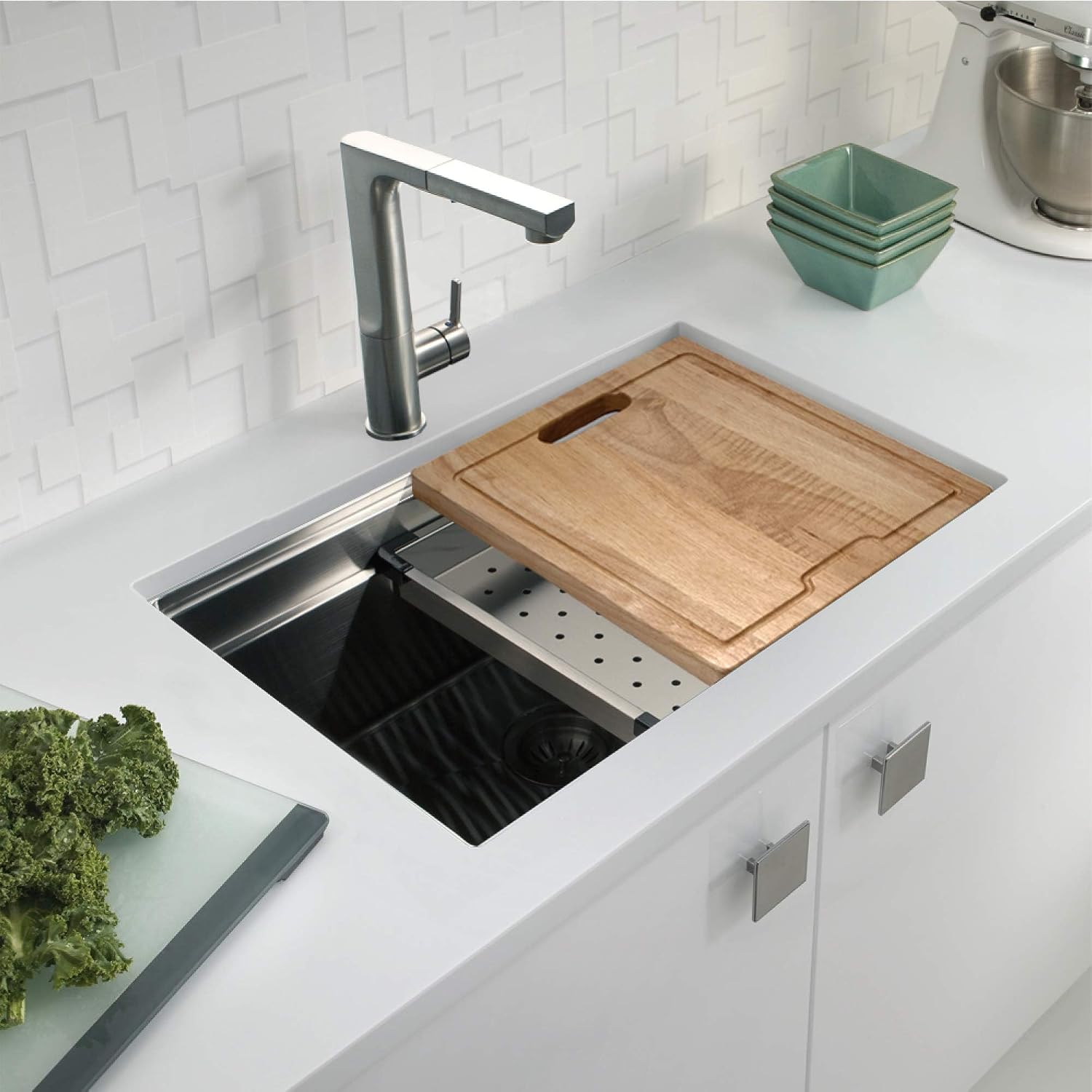 Houzer Novus Stainless Steel Kitchen Sink: 26 Inch Undermount Dual Platform Workstation Kitchen Sink with Accessories, Durable & Versatile, Essential for Home & Apartment: NVS-2600