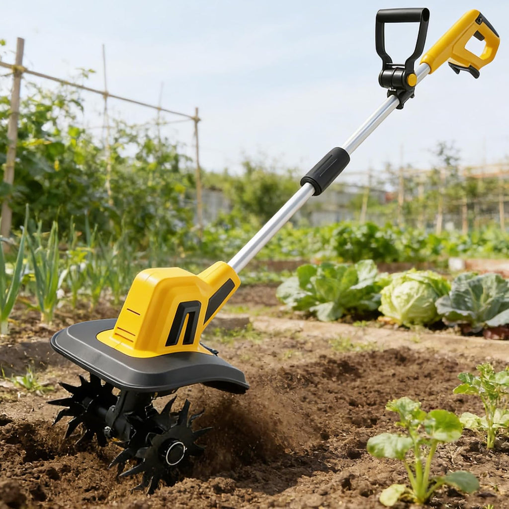 Upgraded Cordless Tiller for Gardening,48 Steel Tines Chargeable Rototiller,87' Width 7' Depth Garden Tiller Cultivator,for Soil,Tending & Composting 2000mAh