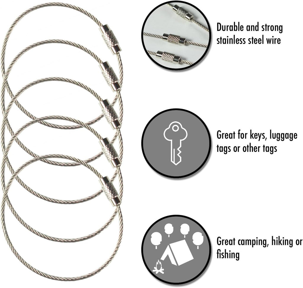 Millennial Essentials Stainless Steel Wire Keychains 1.5mm 6.3 Inches Aircraft Cable Key Ring Loops for Hanging Luggage Tags or ID Tags (5000 Pack)
