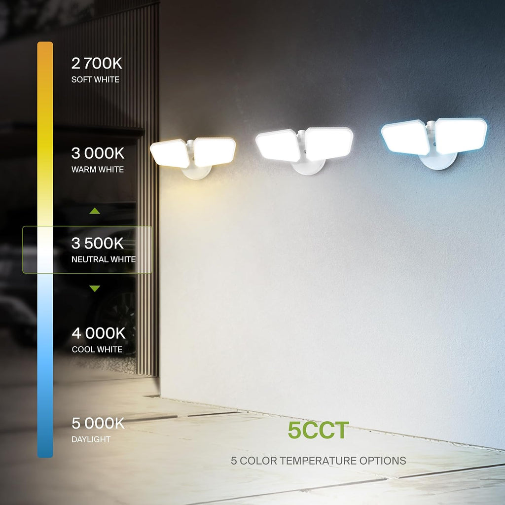 ASD LED Security Flood Lights Outdoor, 20W 5CCT 2700K-5000K, Rotatable Heads, Wired Flood Light, 150° Side-to-Side, 180° Up and Down, IP65 Wet Locations, UL DLC, 145000 hr Lifespan, White, 8 Pack