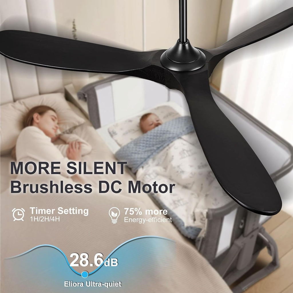 Eliora 60 Inch Ceiling Fans with Lights, Wood Outdoor Ceiling Fan for Patio and Remote Control Rustic Propeller Large Ceiling Fans with Light Farmhouse Indoor Quiet High cfm, Matte Black