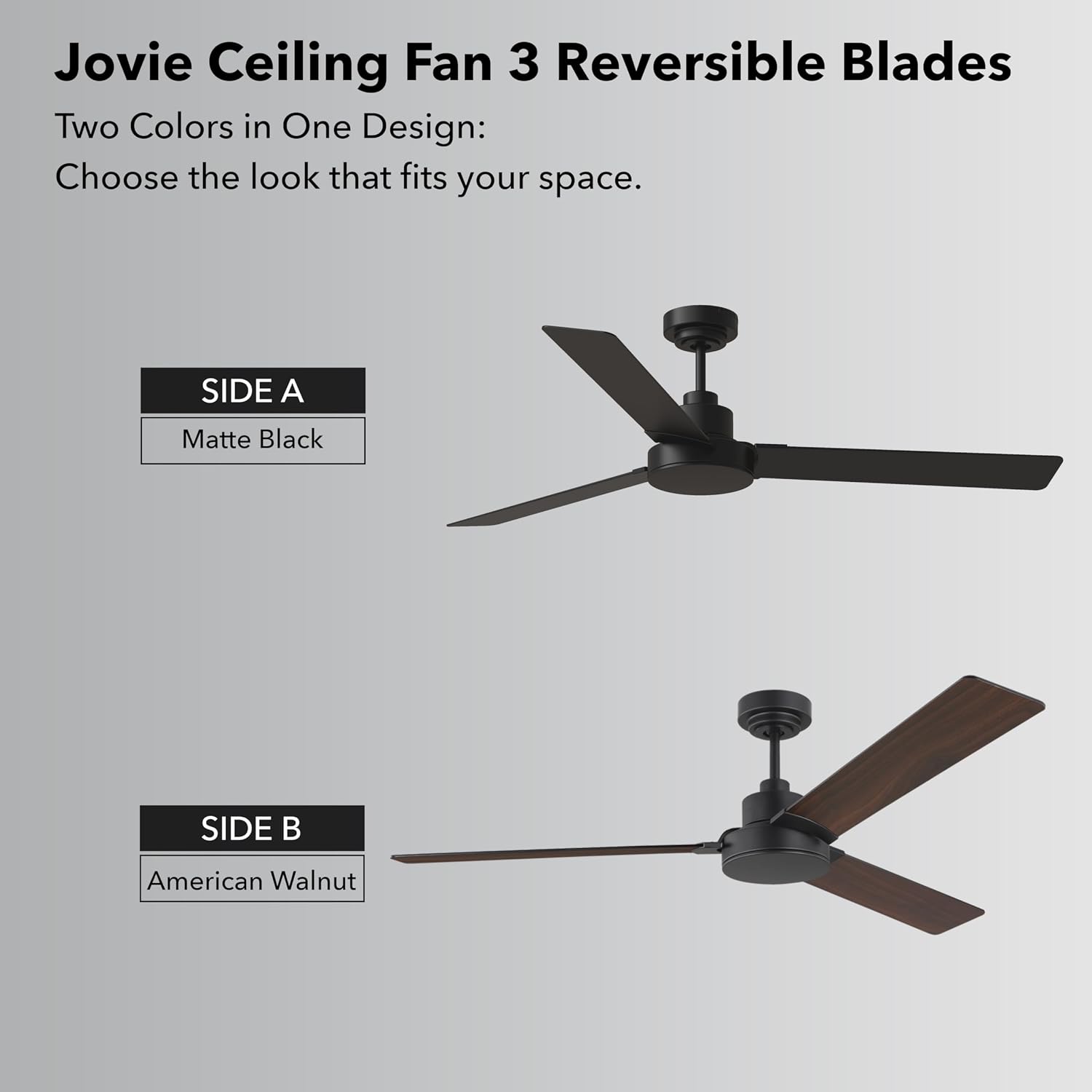 Monte Carlo Fans Jovie 3 Blade Ceiling Fan in Modern Style 58 Inch Wide 14.7 Inch Tall Midnight Black Finish with LED