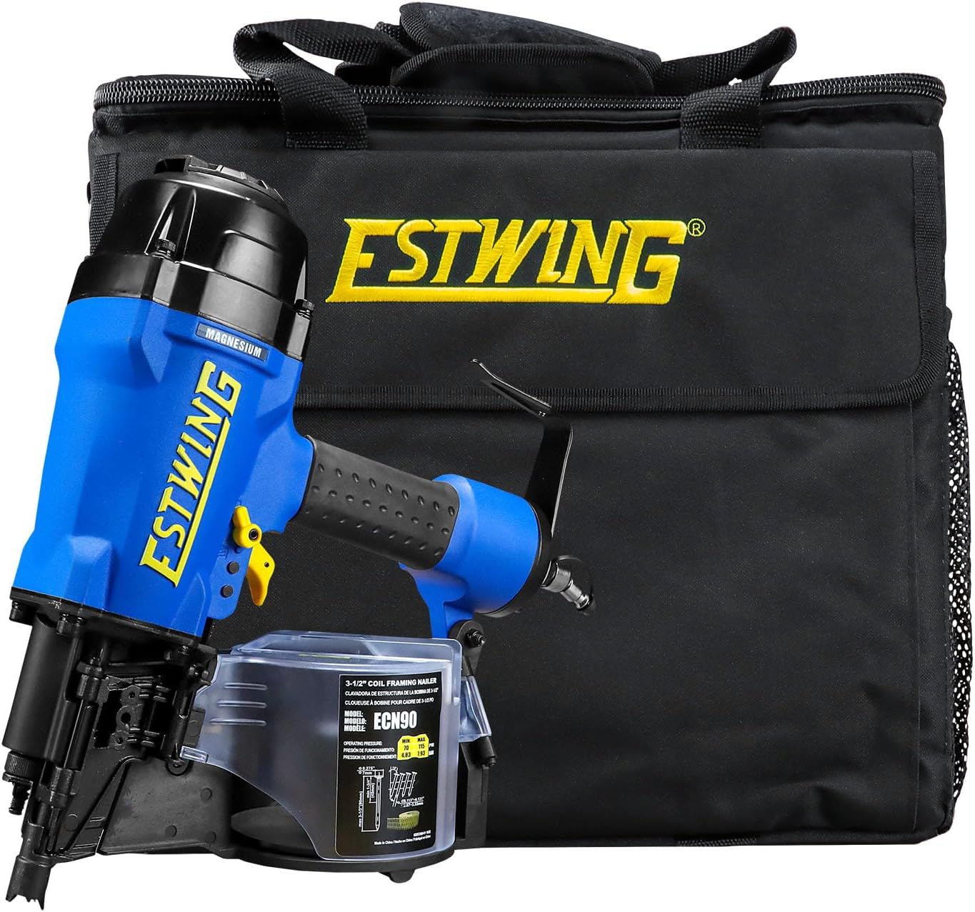 Estwing ECN90 Pneumatic 15 Degree 3-1/2' Coil Framing Nailer with 1/4' NPT Industrial Swivel Fitting and Bag