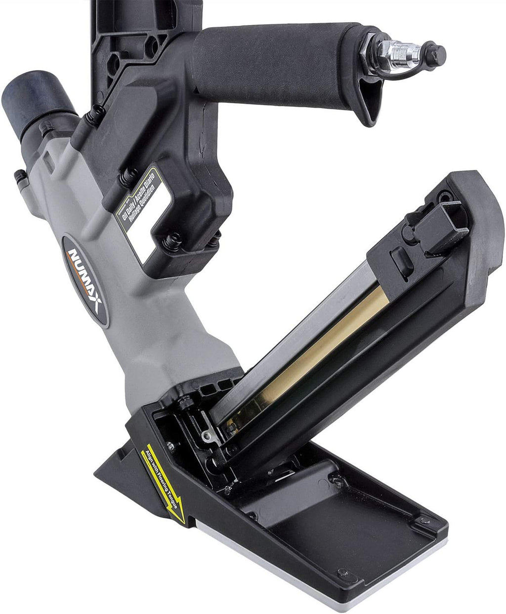 NuMax S50LSDH Pneumatic 2-in-1 15.5-Gauge and 16-Gauge 2' Dual Handle Flooring Nailer / Stapler with Flooring Mallet and Interchangeable Base Plates