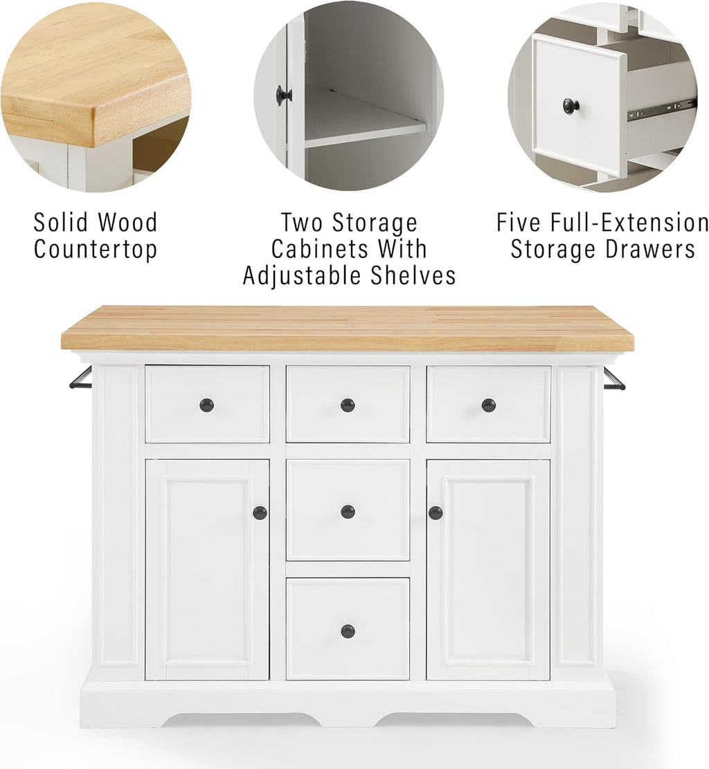 Crosley Furniture Julia Wood Top Island with Storage, Coffee Bar, and a Set of 2 X-Back Stools, White
