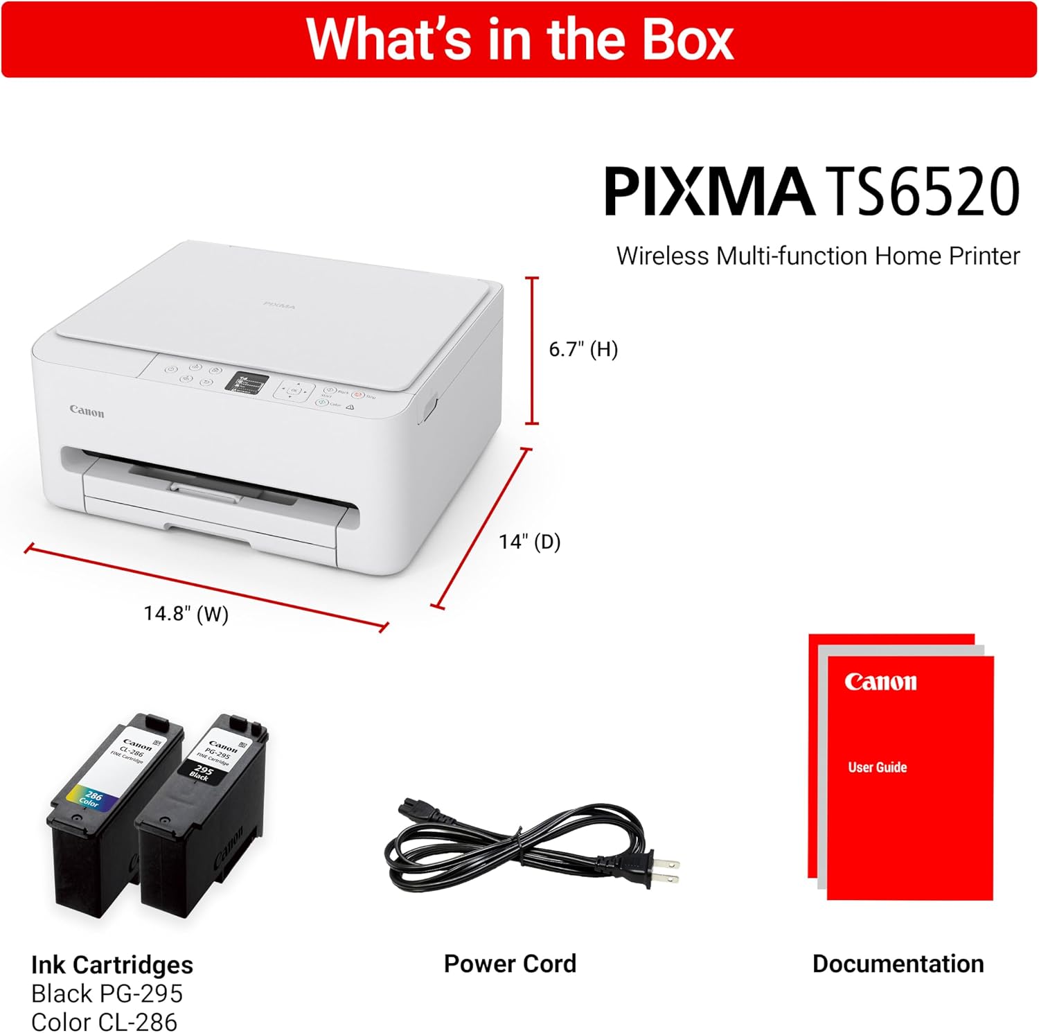 Canon PIXMA TS6520 Wireless Color Inkjet Printer Duplex Printing, White – Home Printer with Copier/Scanner, 1.42' OLED Display, Intuitive Control Panel, Compact Design