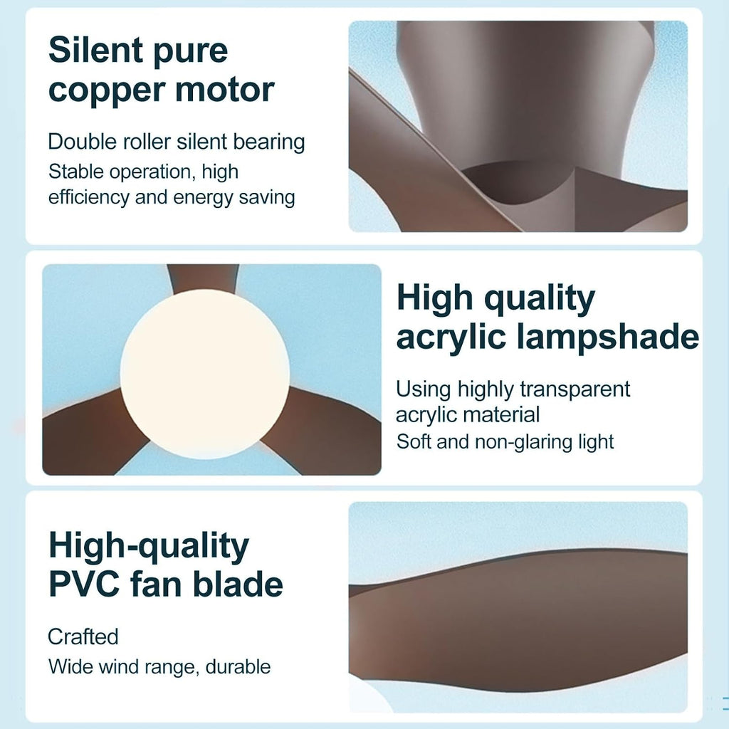 Small Ceiling Fans with Lights, 80cm/31in Flush Mount Ceiling Fan with Light and Remote, Modern Ceiling Fan for Bedroom/Kitchen/Dining Room/Patio(Brown)