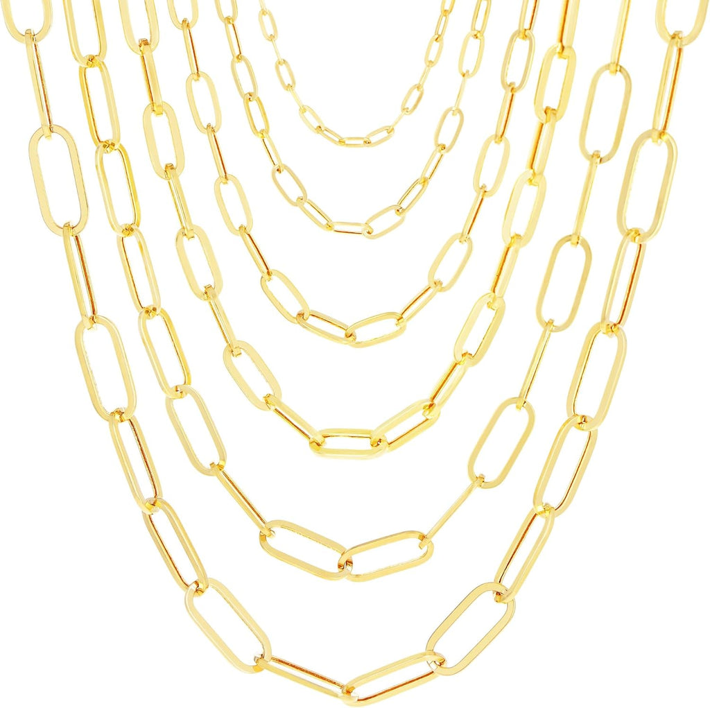 Nuragold 10k Real Yellow Gold Paperclip 2mm Elongated Cable Link Necklace (16'-24') Dainty Italian Jewelry for Men & Women
