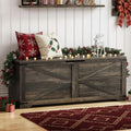 DWVO Storage Bench, 47.2' Farmhouse Storage Chest with 2 Safety Hinges, Wooden Storage Organizer, Shoe Bench for Entryway, Bedroom, Living Room, Dark Rustic Oak