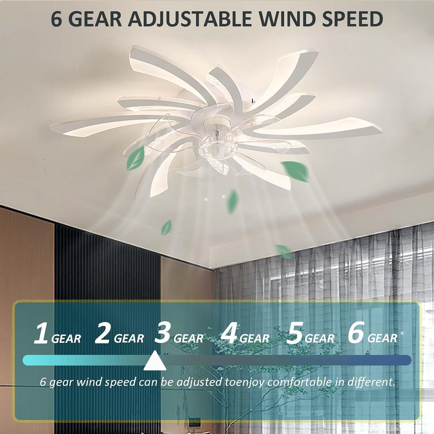 Modern Reversible Ceiling Fan with Dimmable LED Lights Smart Alexa & APP Control 6-Speed Remote Timer Stylish Black Flower Design for Living Room Bedroom (White)
