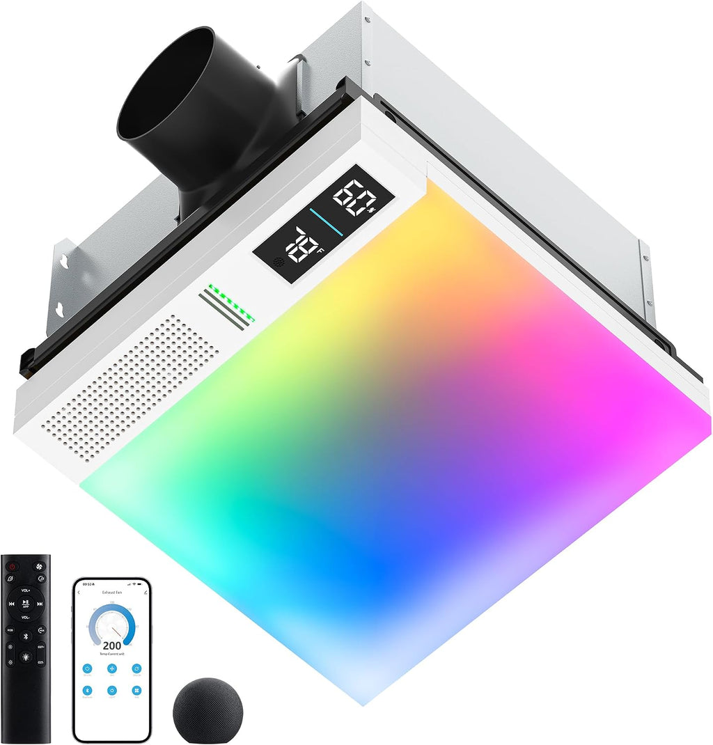 Smart Bathroom Exhaust Fan with Bluetooth Speaker and Light & Humidity Sensor, Powerful 230CFM Exhaust Fan with Alexa/App/Remote Control, Auto-On Humidity & Odor Sensor, Quiet 2.0 Sone (White)