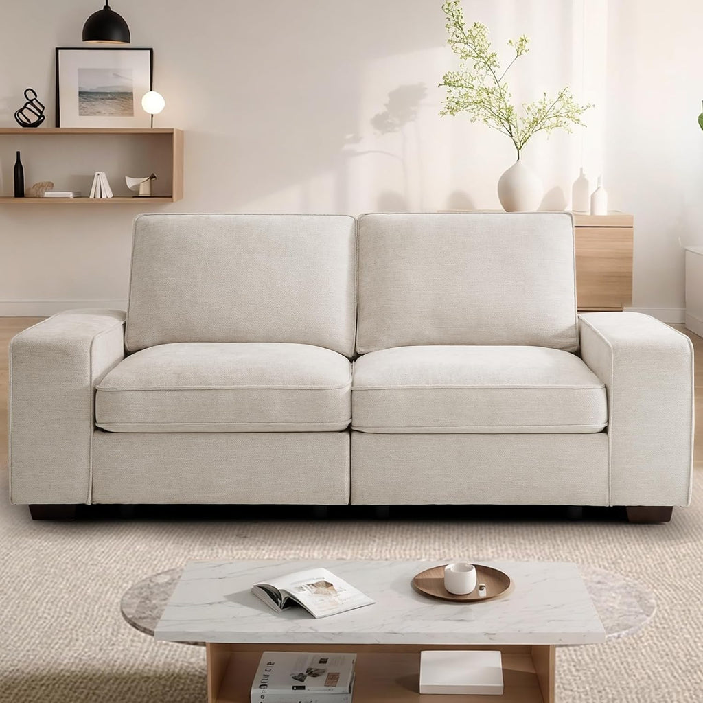 TEKAMON 73' Loveseat Sofa with Seat Storage, 2-Seater Modular Sofa Couch for Living Room, Chenille Fabric, Solid Wood Frame, Spring Cushions, USB Charging, Removable Covers, Side Pockets, Beige