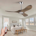 42 Inch Solid Wood Ceiling Fan with Remote,Outdoor Ceiling Fan no Light,6 Speeds,Noiseless,Reversible DC Motor,Modern Ceiling Fans without Lights for Bedroom Farmhouse Patios Study Brushed Nickel