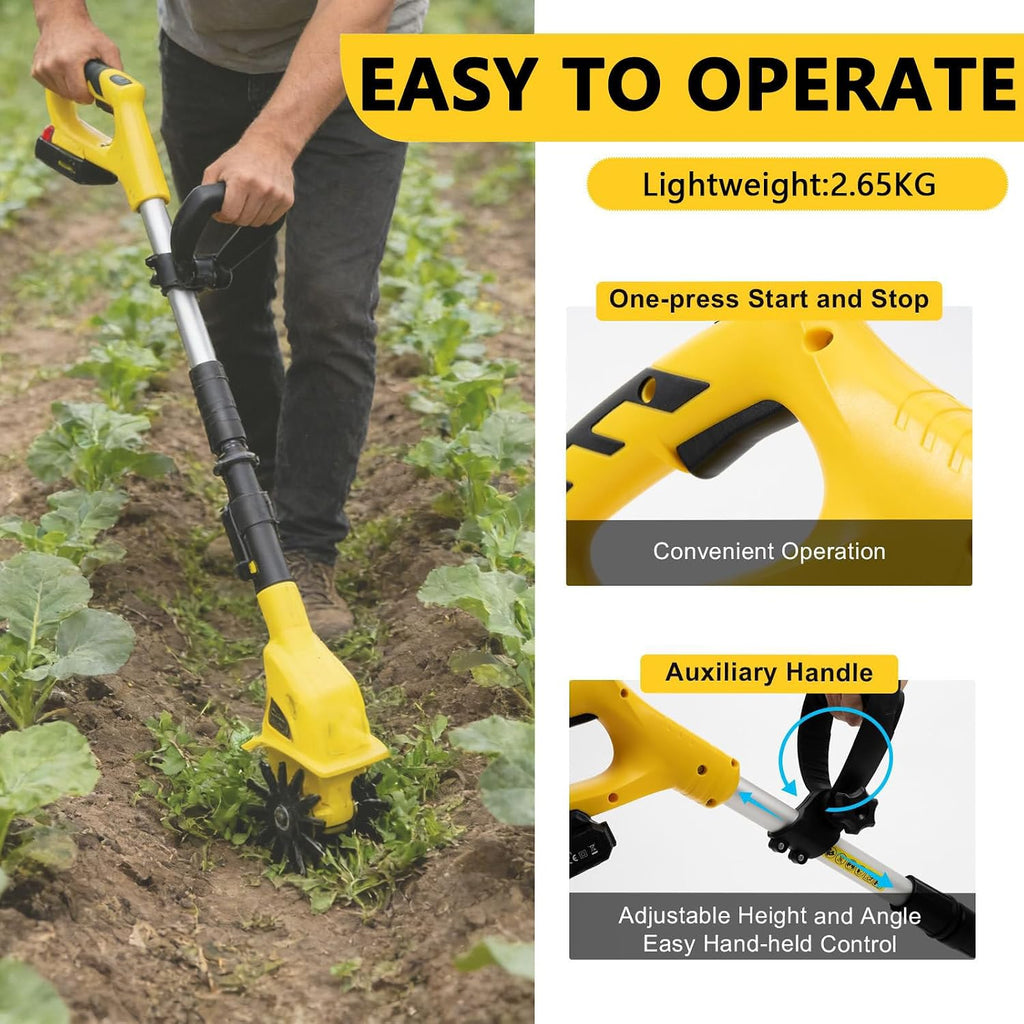Handheld Electric Garden Tilling Tool with Extendable Pole,Mini Portable Rechargeable Battery Powered Tiller Rototillers for Gardening Farm Soil Cultivation 1Battery