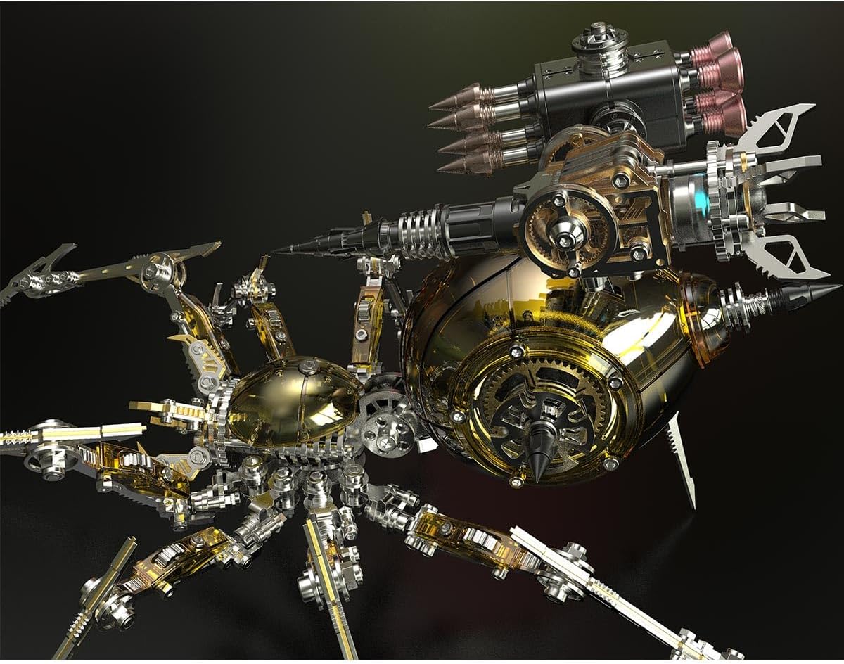 3D Metal Puzzle Spider Model Kit for Adults with Light, 602 PCS Mechanical Metal War Spider Steampunk Animal DIY Assembly Jigsaw Puzzle Model Desk Gifts for Adults