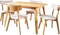 Christopher Knight Home Megann Mid-Century Wood Dining Set with Fabric Chairs, 5-Pcs Set, Natural Oak / Light Beige
