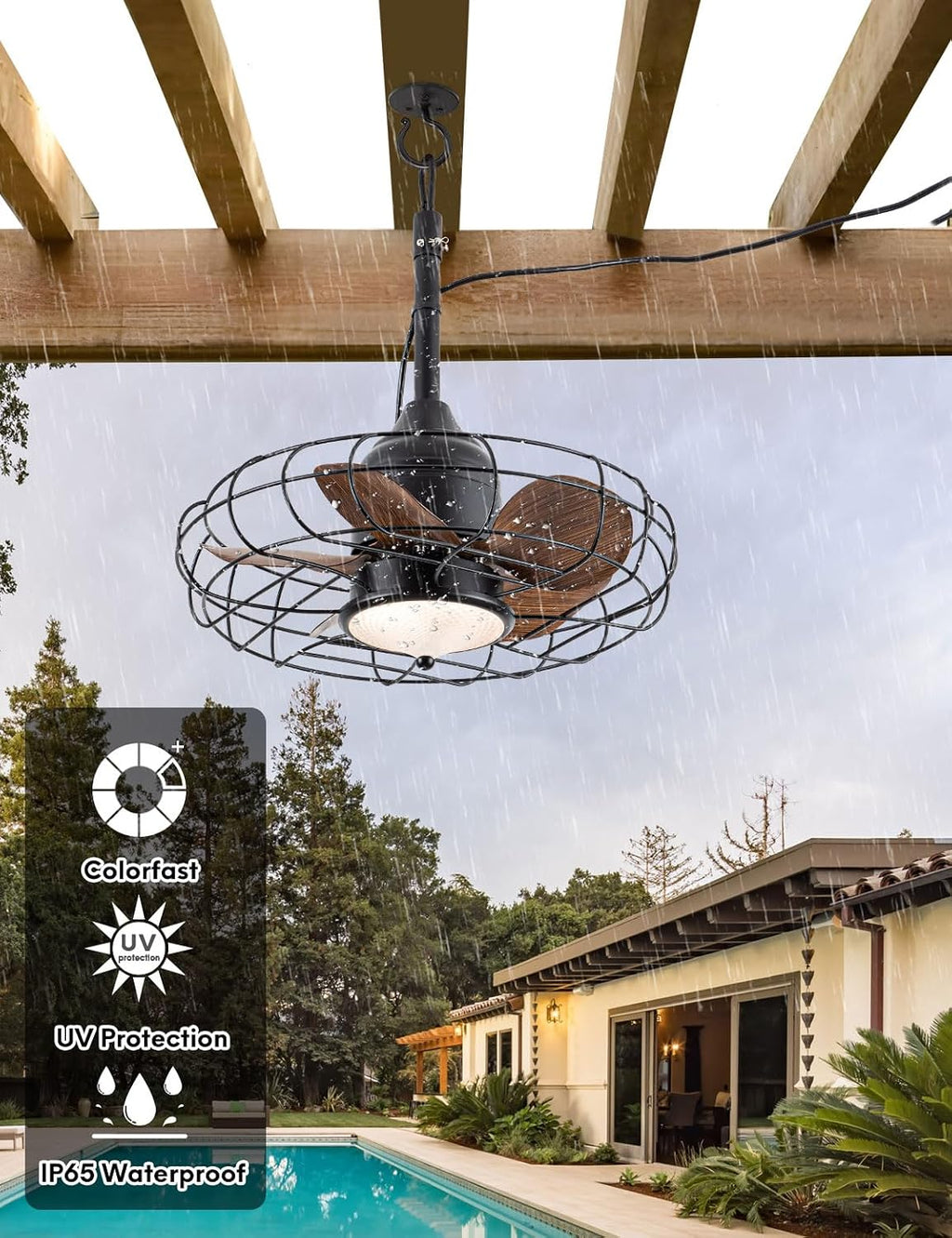 EKIZNSN 20' Outdoor Gazebo Ceiling Fans for Patios Waterproof, Wet Rated Plug in Ceiling Fan with Light, Hook Installation