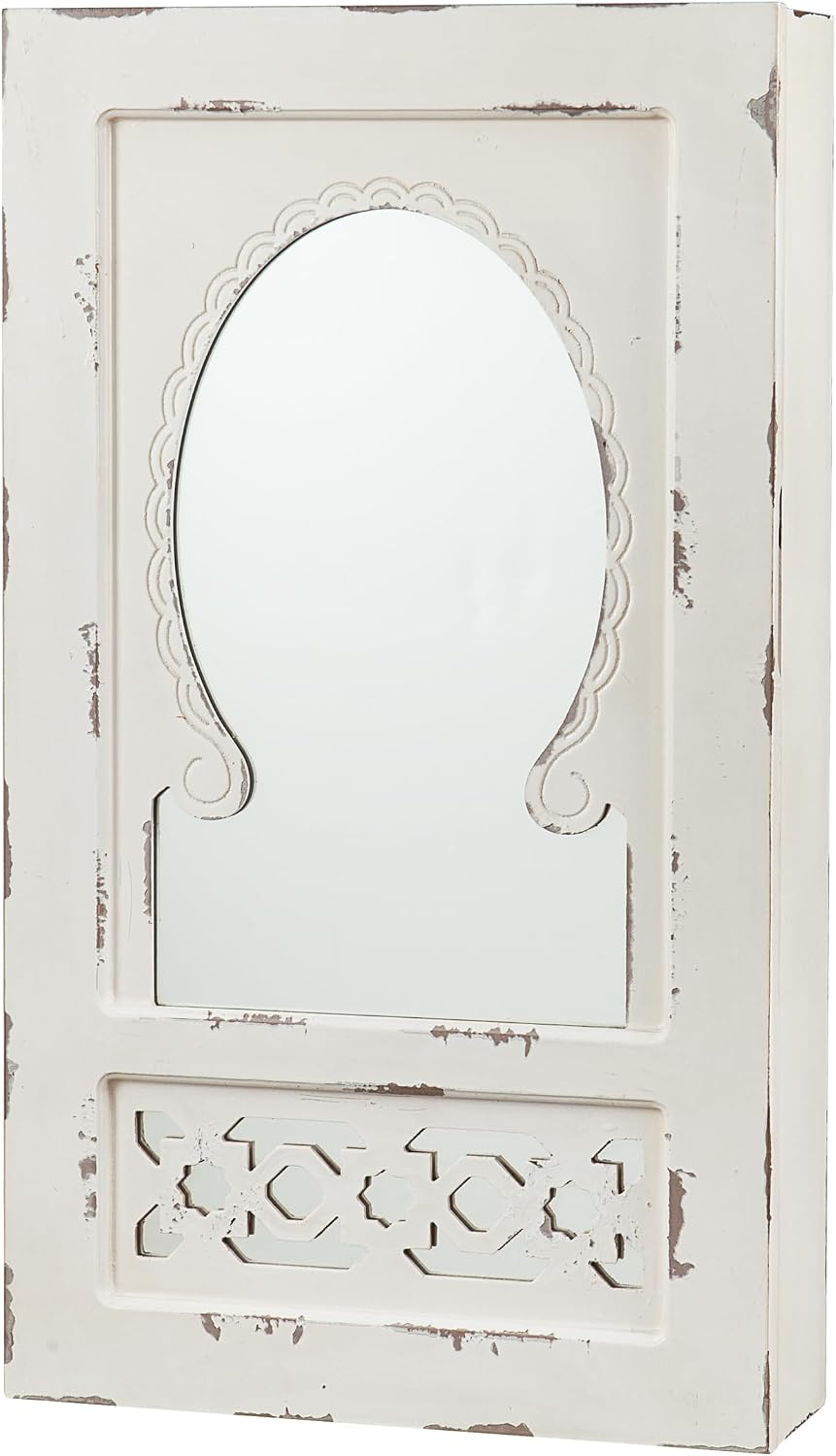 SEI Furniture - Gilmore Shabby Chic Wall Mount Jewelry Mirror - Transitional Design, White Iron and Wood - Fully Assembled - Ideal for Bedroom, Living Room (JS5532)