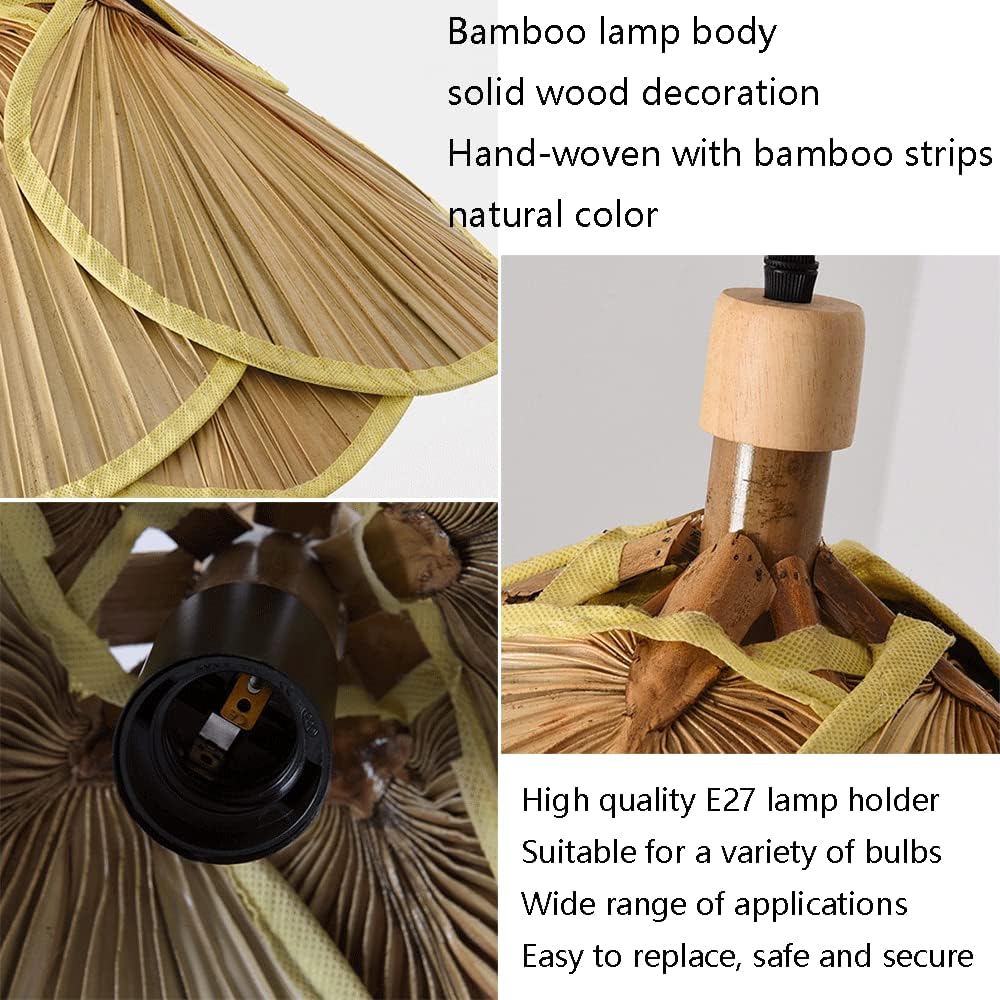 1-Light Hanging Lamp Rattan Hand-Woven Pendant Light Bamboo Fan Retro Chaner Home Decor Pastoral Style Ceiling Lighting Fixture for Dining Room,Living Room Bar +Wood