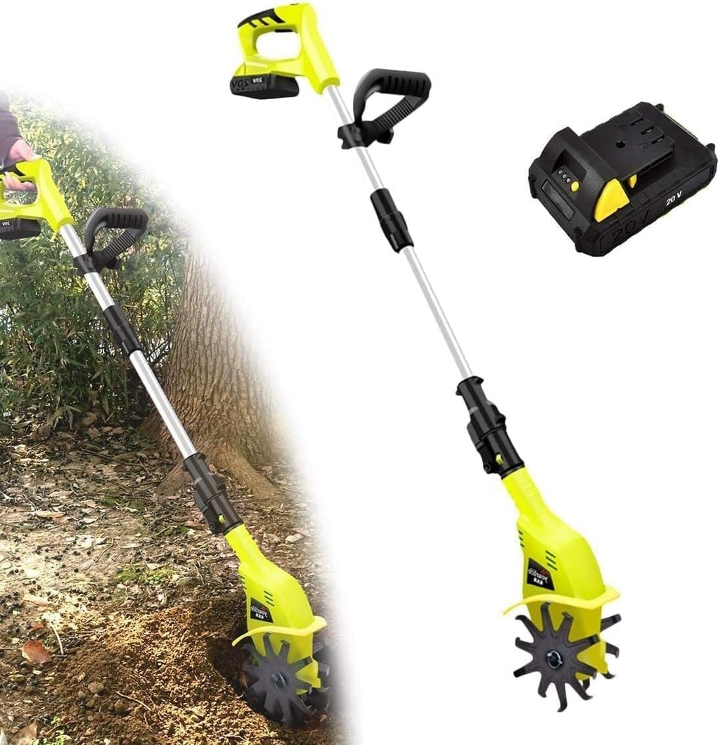 LXXW Electric Tiller Cordless Tiller, 20V Garden Tiller, Working Width 10 cm, Depth 25 cm, Speed 250 RPM, Ideal for Soil loosening (Yellow) Electric Cultivator