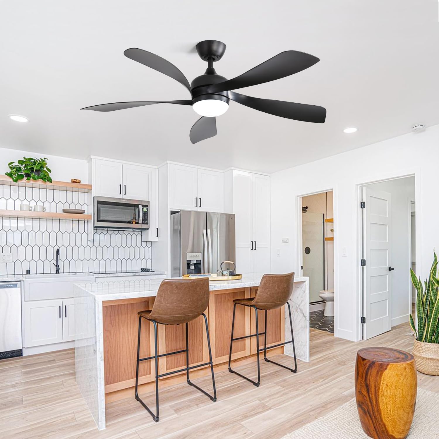 45-Inch Matte Black Smart Ceiling Fan with DC Motor, Alexa Control, Tri-Color LED Lighting, Reversible Operation