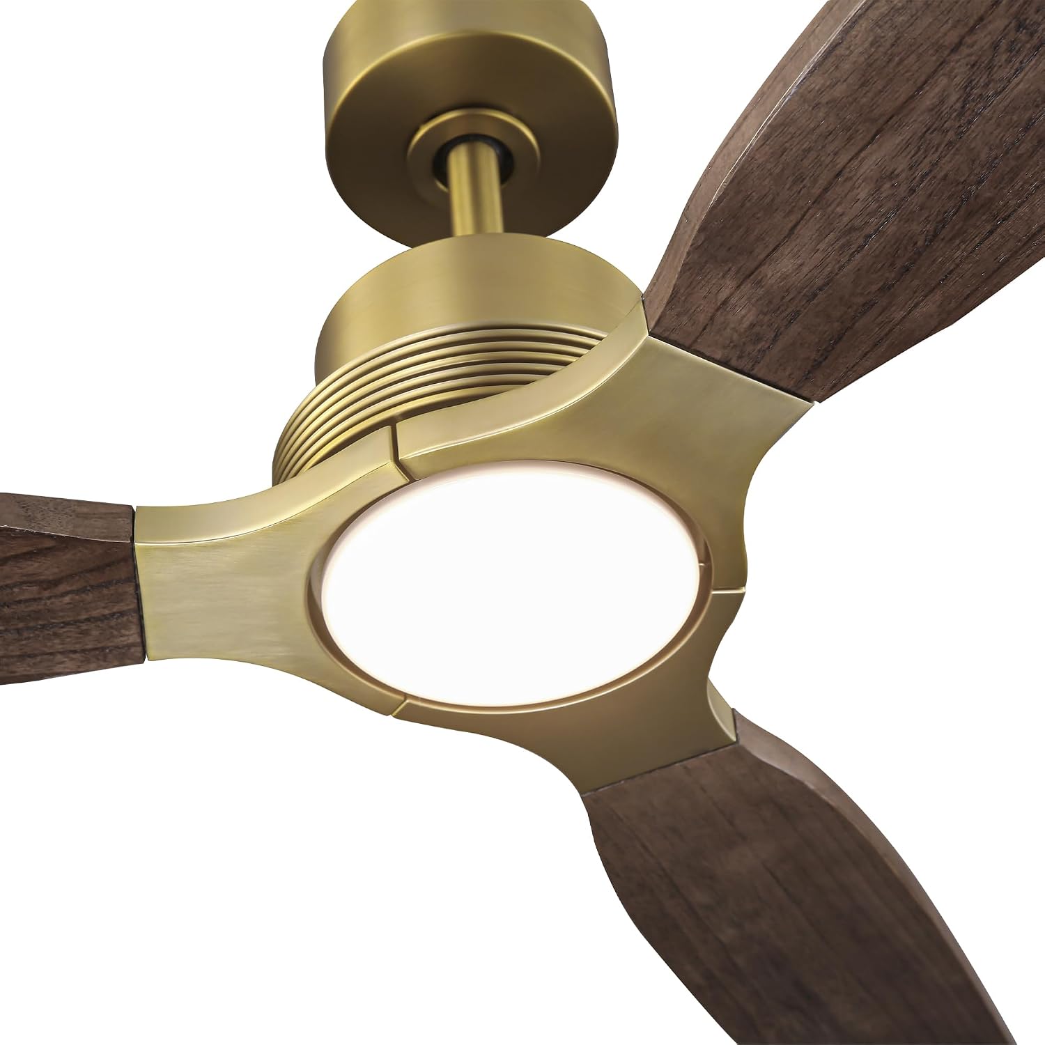 56 Inch Wood Ceiling Fan with Lights and Remote, Gold Brass Farmhouse Ceiling Fan, 3 Wood Blades, Dimmable LED, Quiet DC Motor, Reversible, Rustic Ceiling Fan for Living Room Bedroom