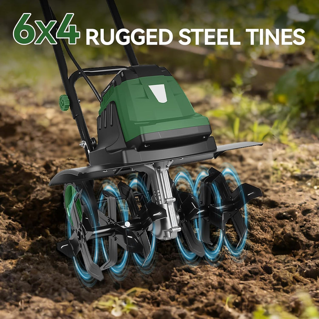 18-Inch Electric Tiller Cultivator, LAZYLAND 15A 380RPM Corded Rototiller with 9-Inch Tillling Depth, 6X4 Steel Tines for Garden/Lawn/Yard/Soil Aeration/Soil Cultivation