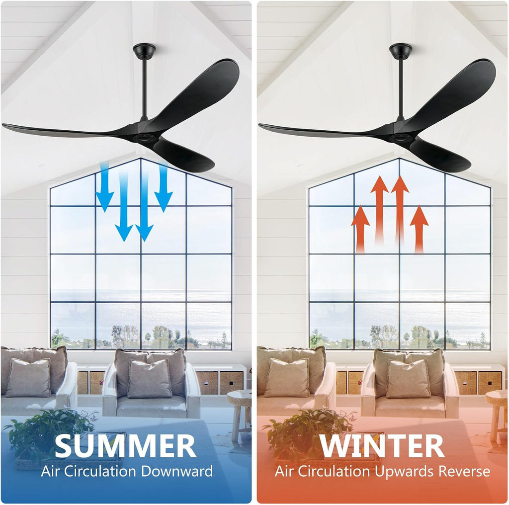 ABZ 72 Inch Ceiling Fans without Lights, Large Ceiling Fans no Lights with Remote Control, 3 Blade Solid Wood Indoor Black Outdoor Ceiling Fan for Patios Living Room Bedroom