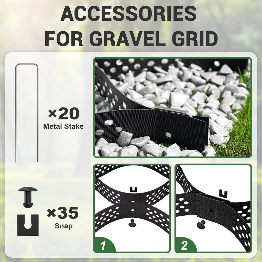 Gravel Grid 9x34 FT with 20Pcs Landscape Staples, 2'' Thick Geogrid Ground Grid 2200 lbs per Sq Ft Erosion Control Geo Grid for Driveway, Walkway, Horse Paddock, Patio, Parking Lot, Slope