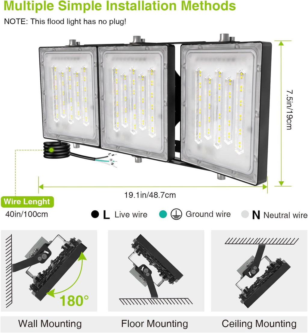 STASUN Flying Series Max - 300W 30,000LM Dusk to Dawn LED Flood Light with Photocell Sensor, 6000K Super Bright, IP66 Waterproof Floodlight for Backyard, Sport Courts, Stadium, Arena, Commercial