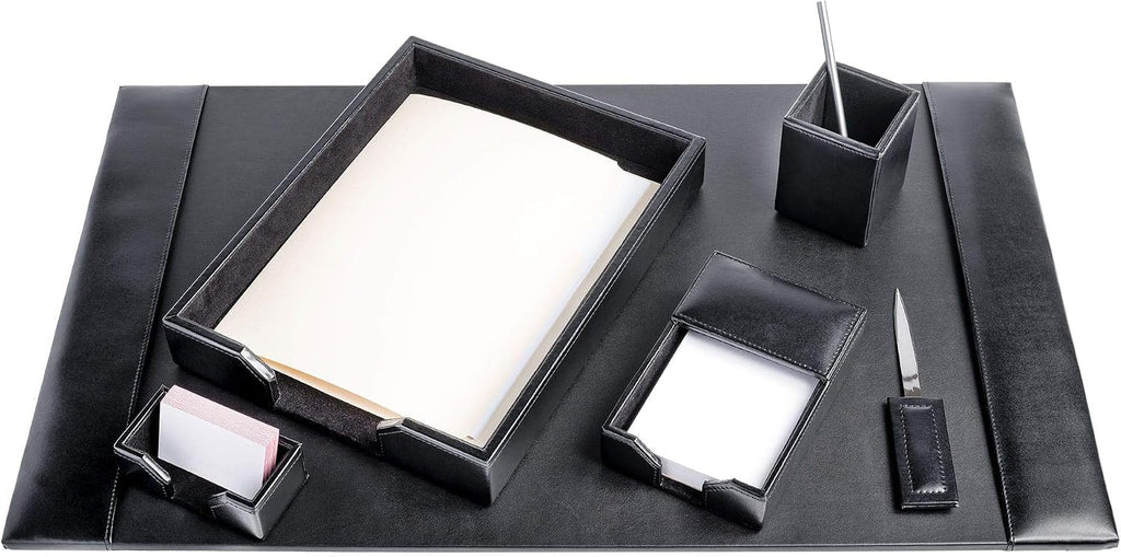 DACASSO Bonded Leather Desk Set - Luxury Leather Desk Pad & Desk Organization Essentials (Black, 6 Piece)