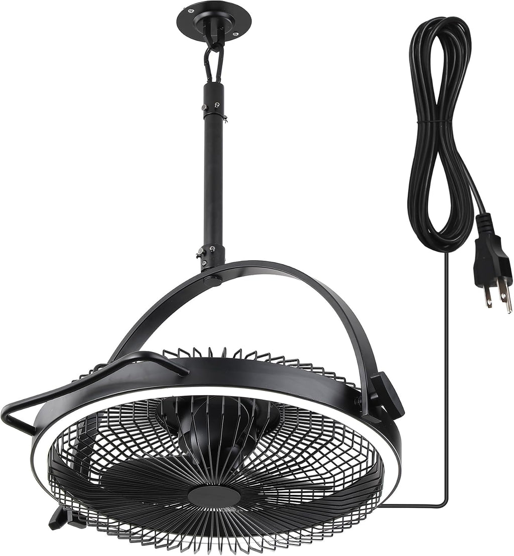 Ceiling Fans with Lights and Remote, 20 Inch Black Outdoor Ceiling Fans for Patios, 6-Speed DC Motor Floor Fan with Plug, 3 Color Temperatures Dimmable LED Light, Timer & Memory Function